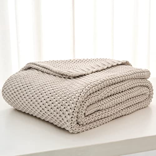 Longhui bedding Chunky Cable Knit Throw Blanket Lightweight Beige 100% Organic Cotton Blanket for Sofa Couch Bed Baby Nursery, Rustic Shabby Chic Modern Farmhouse, 60” x 80” - Image 4