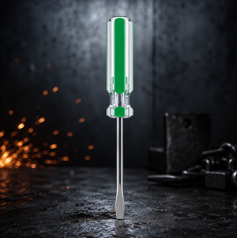 WULF 4-Inch Slotted Screwdriver with Ergonomic Crystal Green Handle, Premium Hardened Steel Flat Head Blade for Precision Fastening, Electrical Repair, DIY & Professional Home Maintenance Hand Tool - Image 3