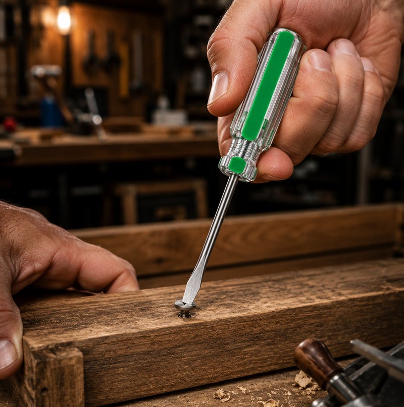 WULF 4-Inch Slotted Screwdriver with Ergonomic Crystal Green Handle, Premium Hardened Steel Flat Head Blade for Precision Fastening, Electrical Repair, DIY & Professional Home Maintenance Hand Tool - Image 5
