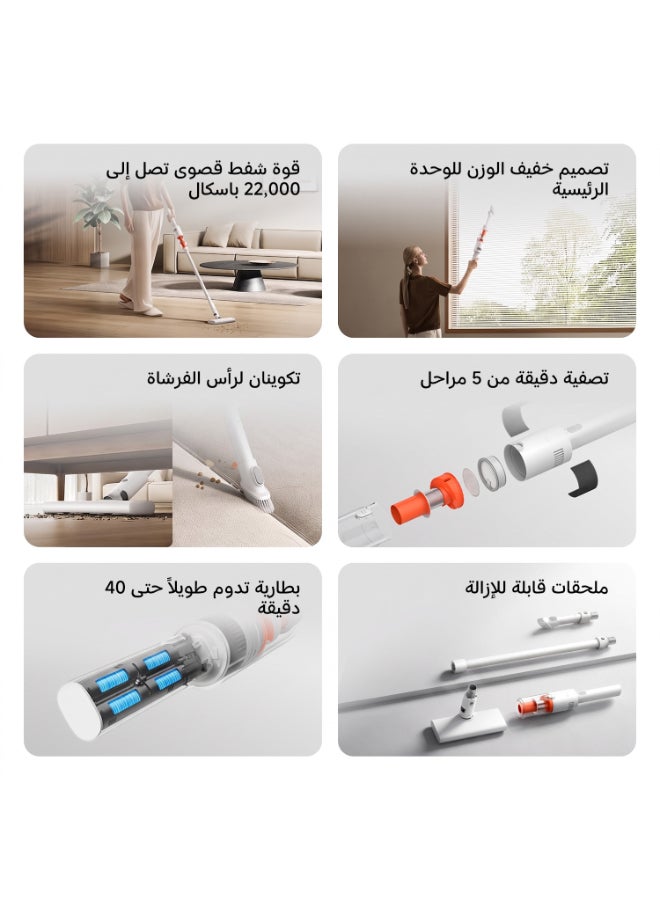 شاومي مكنسة كهربائية لاسلكية شاومي P30، 22,000 باسكال، شفط قوي، وزن خفيف 860 جرام، 40 دقيقة من التشغيل المستمر، فلتر دقيق بخمس مراحل، فوهة فرشاة ثنائية الاتجاه، متوافقة مع السيارة والشقوق - Image 2