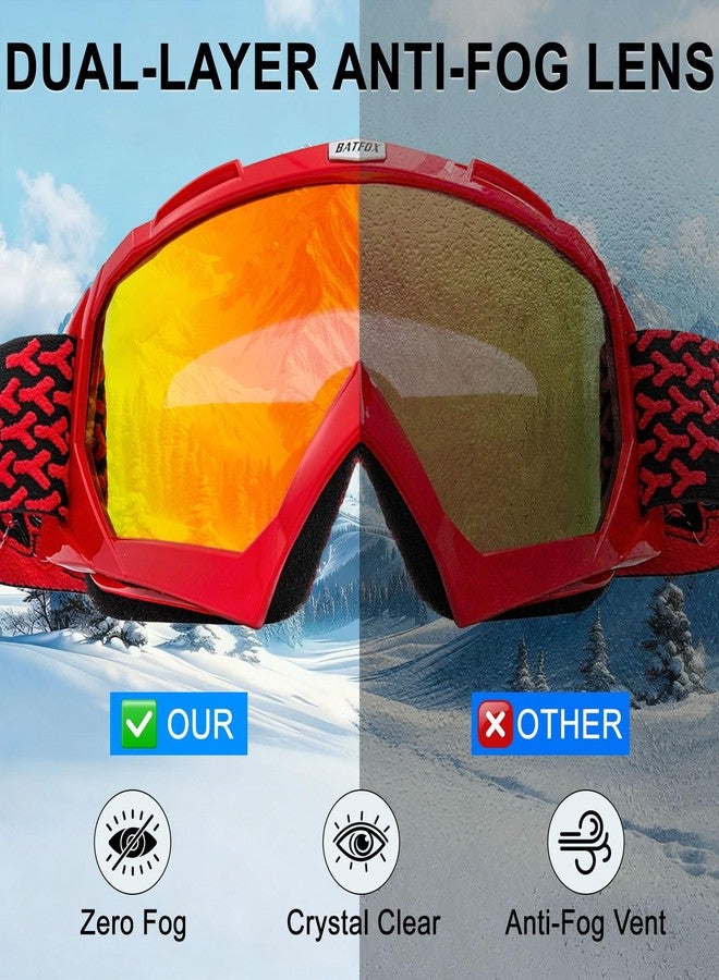 بات فوكس نظارات باتفوكس للتزلج على الجليد، مناسبة للرجال والنساء، توفر حماية كاملة من الأشعة فوق البنفسجية، مضادة للضباب، وحزام مانع للانزلاق. - Image 2