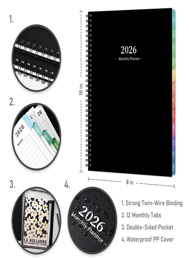 Shoparr 2026 Monthly Planner - JAN. 2026 - DEC. 2026, 2026 Planner with Colorful Tabs, 8" x 10", Monthly Planner/Calendar 2026 with Contacts, Back Pocket, Thick Paper, Twin-Wire Binding - Waterproof Cover - Image 3