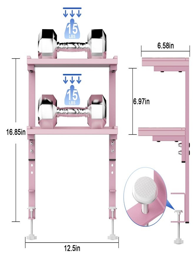 Spacrea clamp on Desk Shelf, 2 Tier Office Desk Shelves Organizer, Wood Desktop Supplies Storage Rack, Desk Organizers and Accessories (Pink) - Image 5