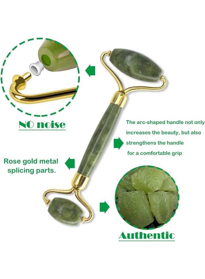 طقم رولر اليشم الطبيعي المزدوج مع حجر غوا شا لتدليك الوجه والعناية بالبشرة – يعزز الكولاجين ويقلل الانتفاخ والتجاعيد – إشراقة فورية ومظهر مشدود ونضارة طبيعية يومية-لون زيتي فاتح او غامق - Image 4