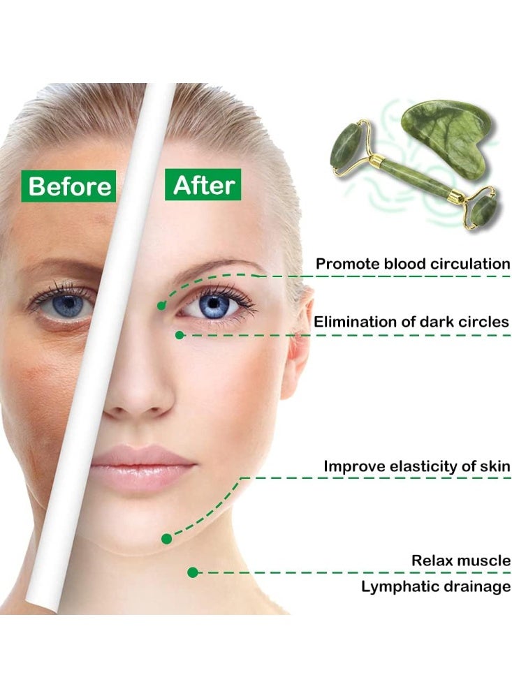 طقم رولر اليشم الطبيعي المزدوج مع حجر غوا شا لتدليك الوجه والعناية بالبشرة – يعزز الكولاجين ويقلل الانتفاخ والتجاعيد – إشراقة فورية ومظهر مشدود ونضارة طبيعية يومية-لون زيتي فاتح او غامق - Image 5