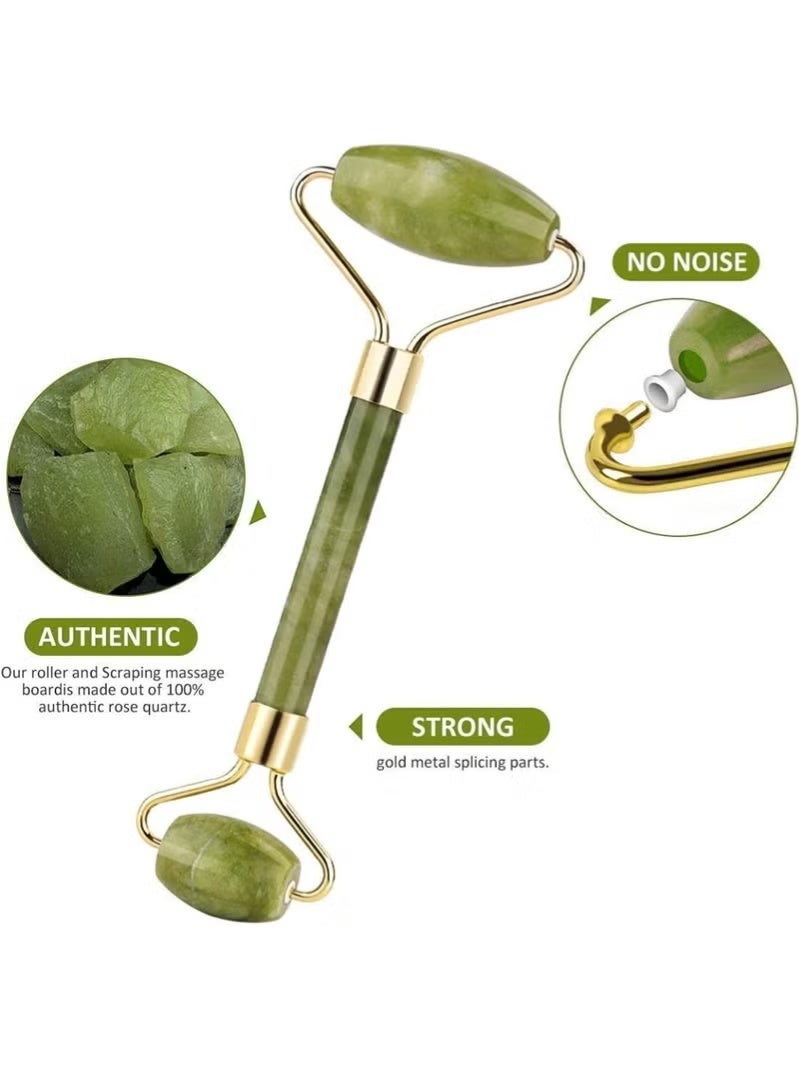 طقم رولر اليشم الطبيعي المزدوج مع حجر غوا شا لتدليك الوجه والعناية بالبشرة – يعزز الكولاجين ويقلل الانتفاخ والتجاعيد – إشراقة فورية ومظهر مشدود ونضارة طبيعية يومية-لون زيتي فاتح او غامق - Image 3