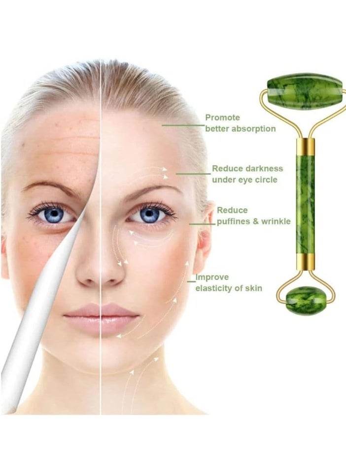 طقم رولر اليشم الطبيعي المزدوج مع حجر غوا شا لتدليك الوجه والعناية بالبشرة – يعزز الكولاجين ويقلل الانتفاخ والتجاعيد – إشراقة فورية ومظهر مشدود ونضارة طبيعية يومية-لون زيتي فاتح او غامق - Image 2