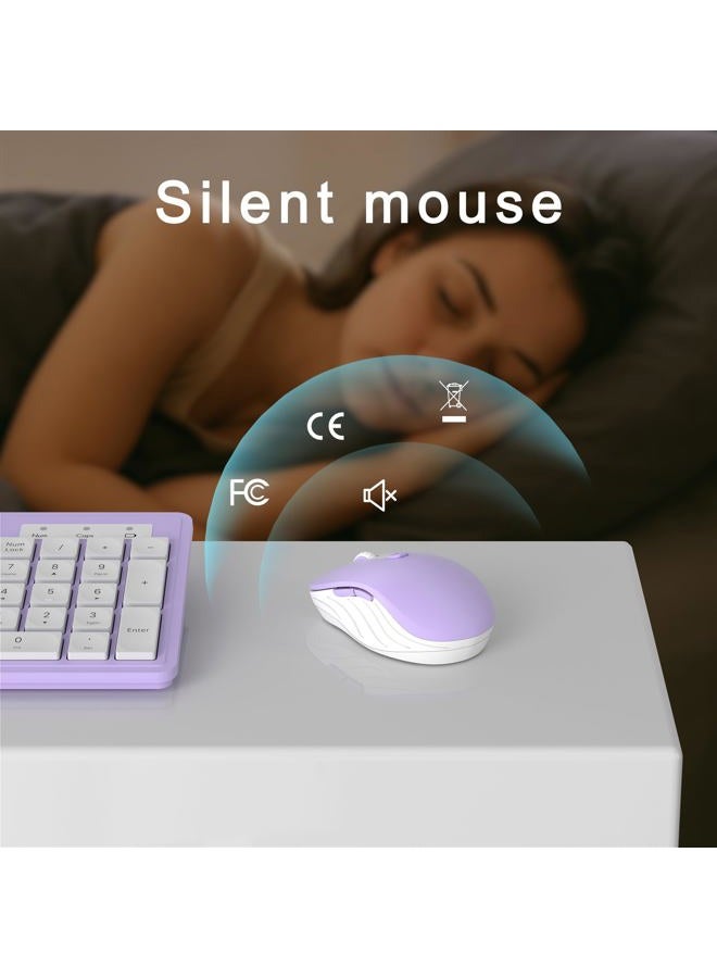 MPTOG Wireless Keyboard and Mouse Combo, Full-Size 104-Key Office Keyboard with 15 Function Keys, Numeric Keypad, Single USB Receiver, Compatible with PC and Laptop(Purple White) - Image 5