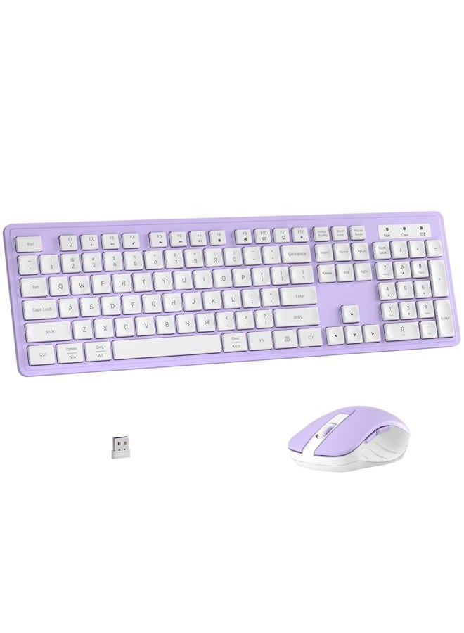 MPTOG Wireless Keyboard and Mouse Combo, Full-Size 104-Key Office Keyboard with 15 Function Keys, Numeric Keypad, Single USB Receiver, Compatible with PC and Laptop(Purple White) - Image 1
