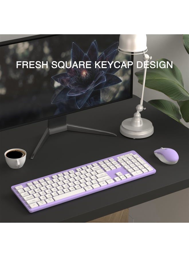 MPTOG Wireless Keyboard and Mouse Combo, Full-Size 104-Key Office Keyboard with 15 Function Keys, Numeric Keypad, Single USB Receiver, Compatible with PC and Laptop(Purple White) - Image 2