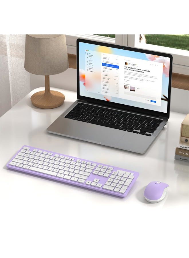 MPTOG Wireless Keyboard and Mouse Combo, Full-Size 104-Key Office Keyboard with 15 Function Keys, Numeric Keypad, Single USB Receiver, Compatible with PC and Laptop(Purple White) - Image 3