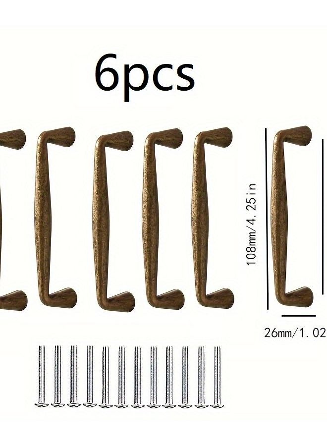 Antique Brass Cabinet Handles 6pcs Zinc Alloy Door Pulls 96mm Hole Spacing for Kitchen Bathroom Bedroom - Image 1