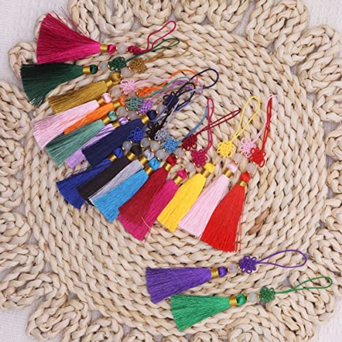 FZBNSRKO 20 Pcs Small Craft Tassels,Mini Tassel with Beads,4.5" Inch Assorted Colors Tassels for Jewelry Making Crafts DIY Earring Bookmark Supplies - Image 1
