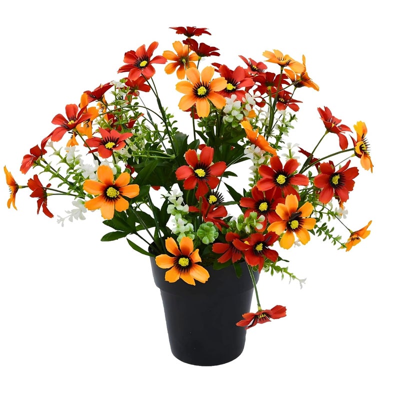 fancymart fancymart Artificial Daisy Flower Pot 36cm Height for Office Home Decoration Premium Faux Florals Orange  - Image 1