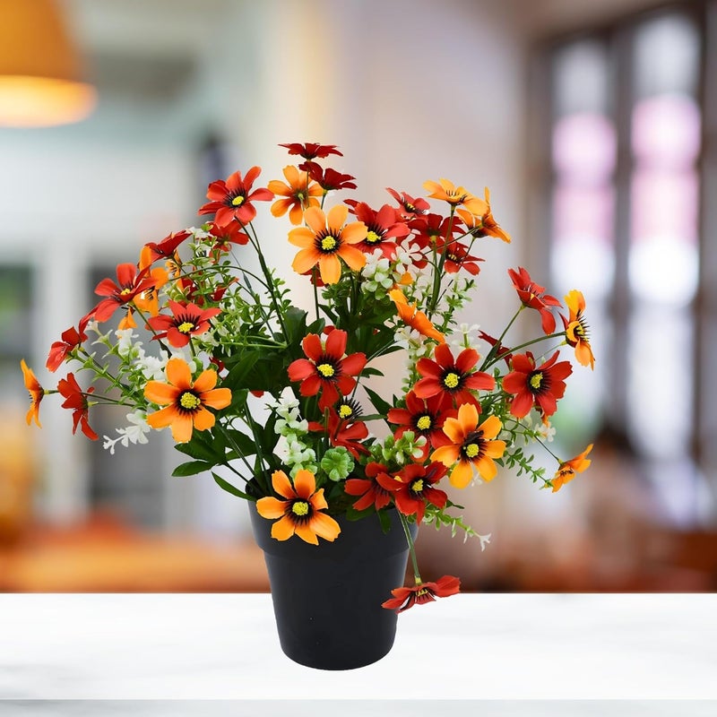 fancymart fancymart Artificial Daisy Flower Pot 36cm Height for Office Home Decoration Premium Faux Florals Orange  - Image 2