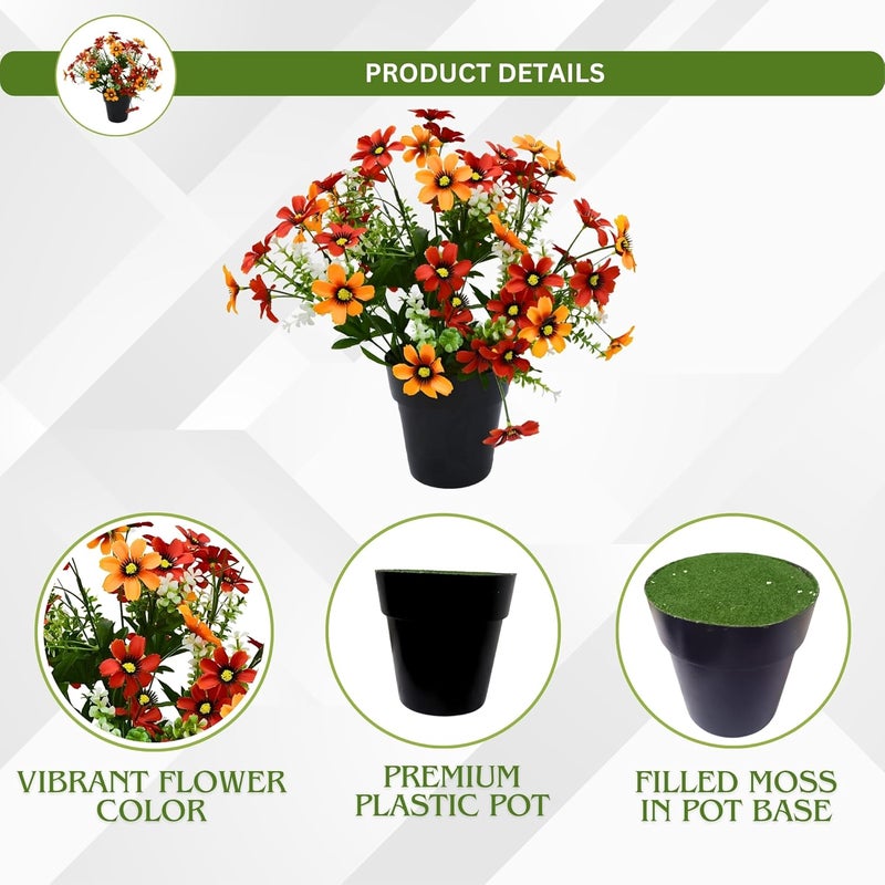 fancymart fancymart Artificial Daisy Flower Pot 36cm Height for Office Home Decoration Premium Faux Florals Orange  - Image 3