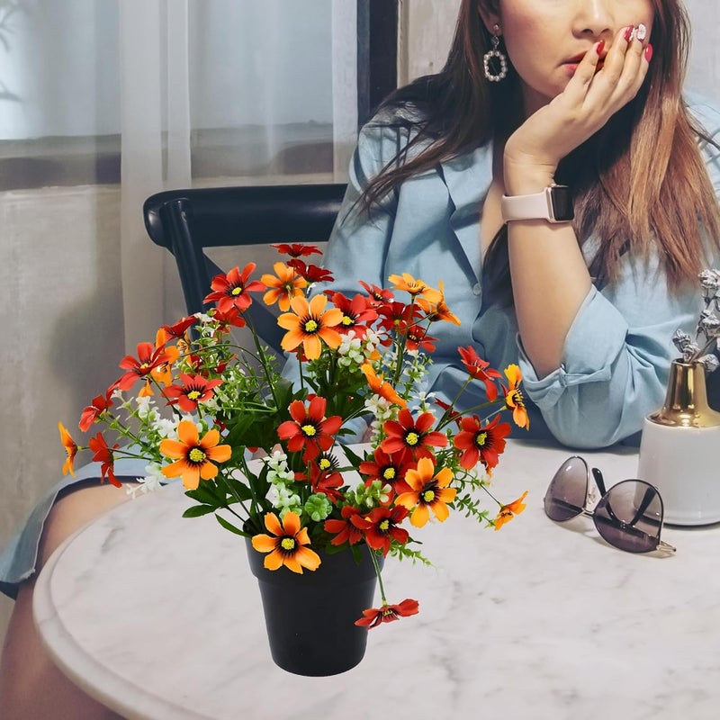 fancymart fancymart Artificial Daisy Flower Pot 36cm Height for Office Home Decoration Premium Faux Florals Orange  - Image 5