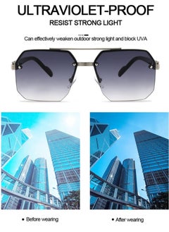 POLITE Semi-Rimless Fashion Sunglasses for Men Silver, High Quality Alloy Sunglass for Driving, Hiking and Outdoor Activities  - Image 2