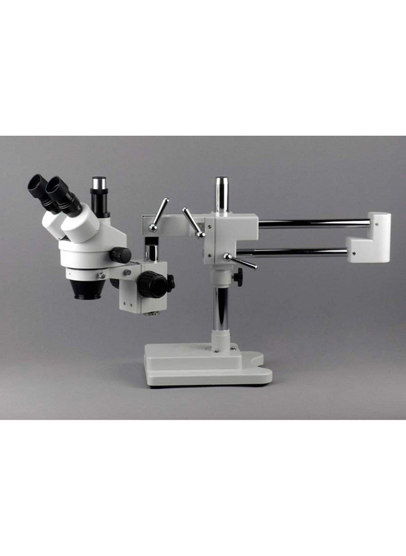 AmScope AmScope SM4TPZ Professional Trinocular Stereo Zoom Microscope with Simultaneous Focus Control WH10x Eyepieces 35X90X Magnification 07X45X Zoom Objective Ambient Lighting DoubleArm Boom Stand Includes 05X and 20X Barlow Lens  - Image 3