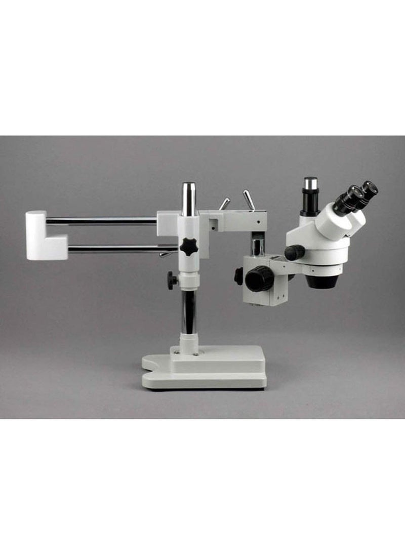 AmScope AmScope SM4TPZ Professional Trinocular Stereo Zoom Microscope with Simultaneous Focus Control WH10x Eyepieces 35X90X Magnification 07X45X Zoom Objective Ambient Lighting DoubleArm Boom Stand Includes 05X and 20X Barlow Lens  - Image 2