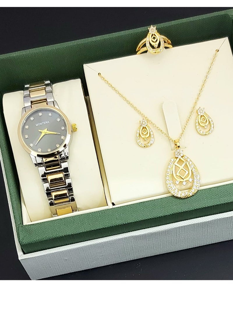 Monterey - A set of an analog watch and a set consisting of a necklace, earring and a ring for women - Image 1