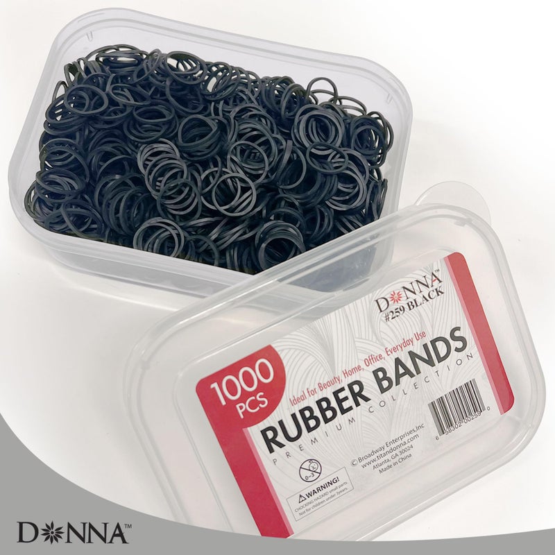 DONNA 1000PCS Black Rubber Bands for Hair â€“ Durable Elastic Hair Ties for Braids, Twists, and Ponytails, No-Snag Stretch Bands for All Hair Types, Reusable Styling Elastics in Storage Case - Image 2