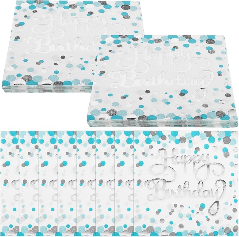 Teal Blue Disposable Paper Napkins 40 Pieces For Birthday Party Dinner Tableware - Image 1