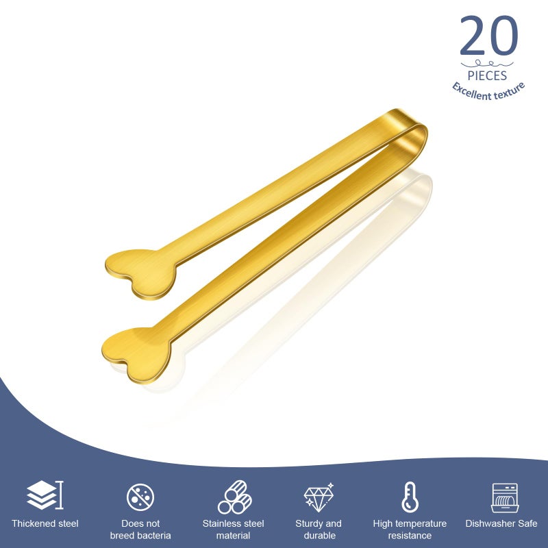Lazycorner 20-Packs Mini Serving Tongs, Stainless Steel Small Appetizers Tongs, Metal Kitchen Tongs, Ice Sugar Tongs for Serving Food (5inchï¼ŒGold) - Image 2