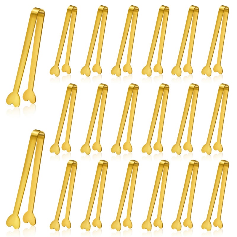 Lazycorner 20-Packs Mini Serving Tongs, Stainless Steel Small Appetizers Tongs, Metal Kitchen Tongs, Ice Sugar Tongs for Serving Food (5inchï¼ŒGold) - Image 1