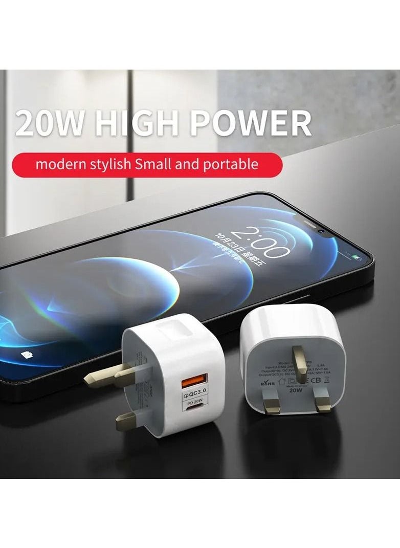 MobileVision - 20W Dual Port USB and Type-C Wall Charger The Ultimate Adapter compatible for iPhone iPad Pro Samsung Galaxy and More in Sleek White Design - Image 1