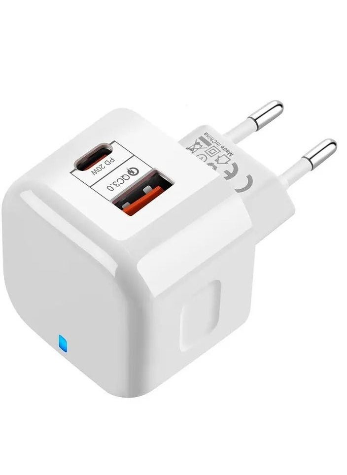 MobileVision - 20W Dual Port USB and Type-C Wall Charger The Ultimate Adapter compatible for iPhone iPad Pro Samsung Galaxy and More in Sleek White Design - Image 1