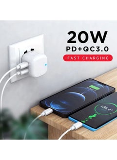 20W Dual Port USB and Type-C Wall Charger The Ultimate Adapter compatible for iPhone iPad Pro Samsung Galaxy and More in Sleek White Design