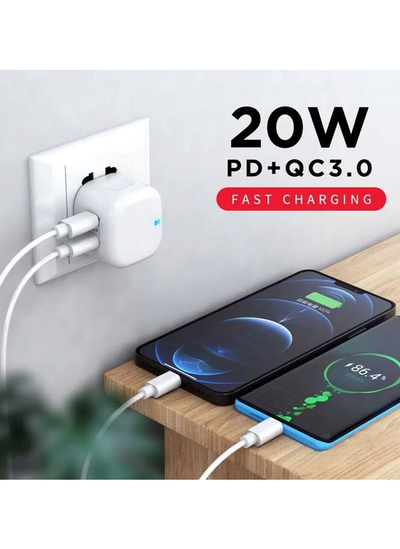 MobileVision - 20W Dual Port USB and Type-C Wall Charger The Ultimate Adapter compatible for iPhone iPad Pro Samsung Galaxy and More in Sleek White Design - Image 1
