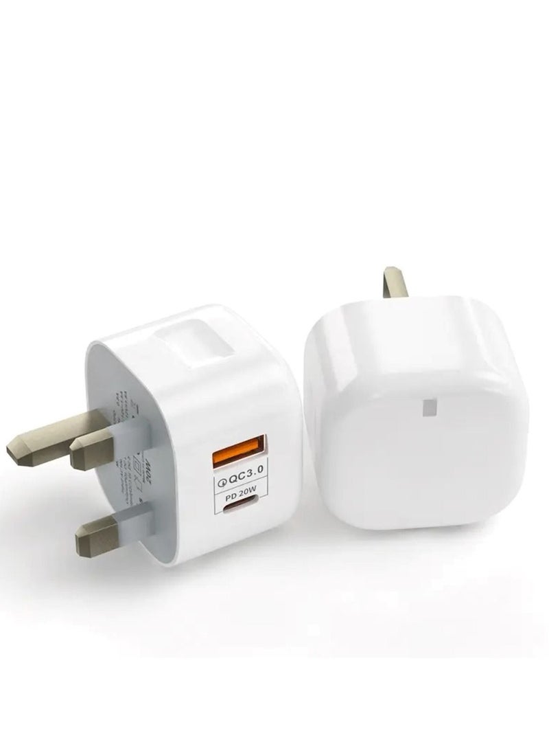 MobileVision - 20W Dual Port USB and Type-C Wall Charger The Ultimate Adapter compatible for iPhone iPad Pro Samsung Galaxy and More in Sleek White Design - Image 1