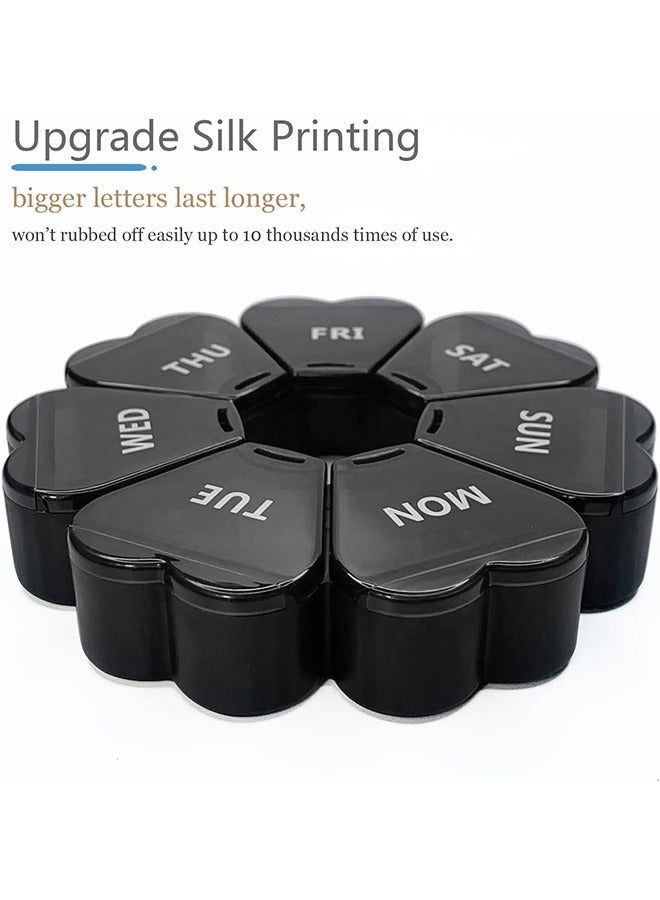 Flower Shape Weekly 7 Day Large Pill Organizer, Circle PP Material Portable Pill Dispenser Box Case, Gummy Medication Store Container(Black) - Image 3