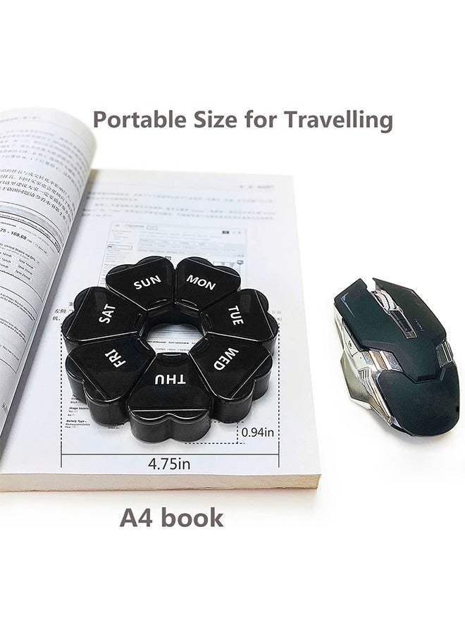 Flower Shape Weekly 7 Day Large Pill Organizer, Circle PP Material Portable Pill Dispenser Box Case, Gummy Medication Store Container(Black) - Image 2