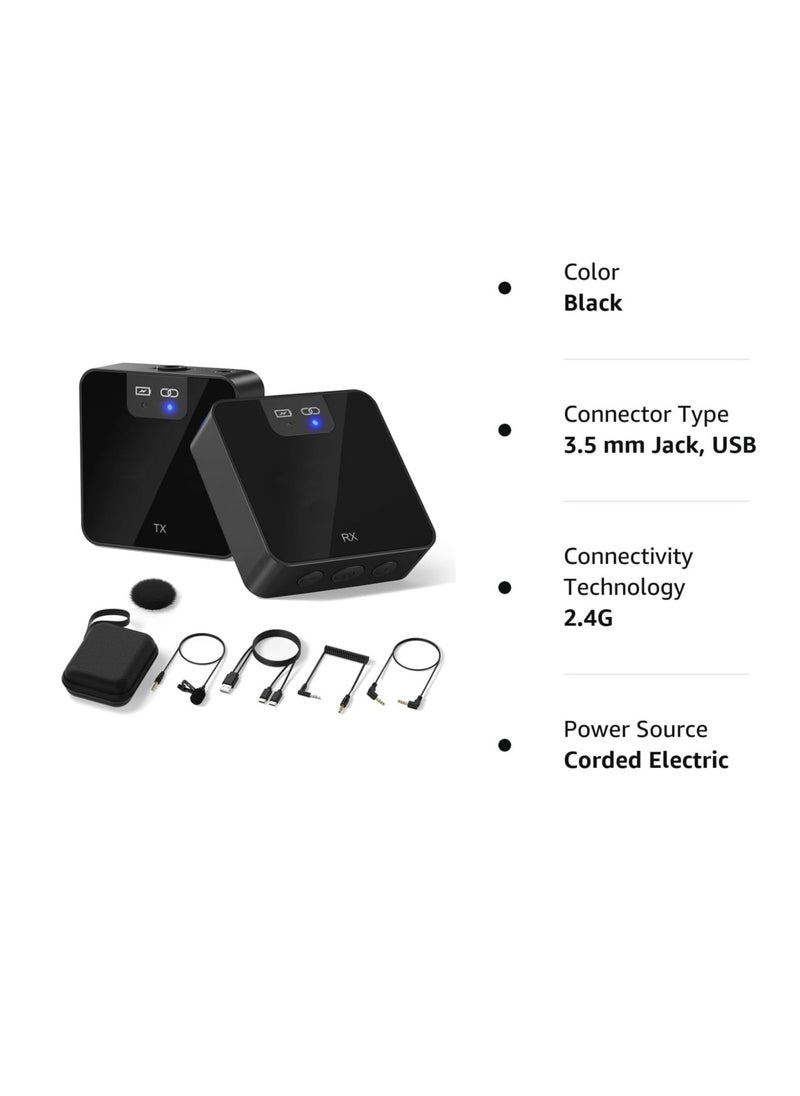 Excefore - Wireless Lavalier Microphone System, 2.4GHz Wireless Microphone System with Transmitter & Receiver for DSLR Cameras, Camcorders and Phones, 230ft Range, Lapel Mic for Recording, Teaching - Image 1