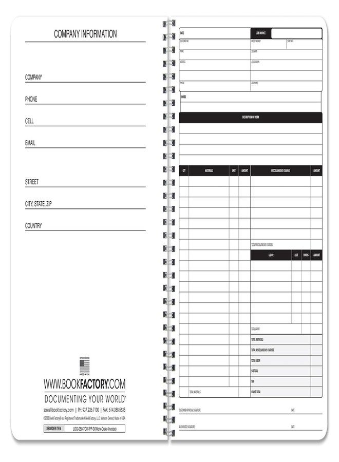 BookFactory Carbonless Work Order Invoice Book, Wire-O, 50 Sets - Image 2