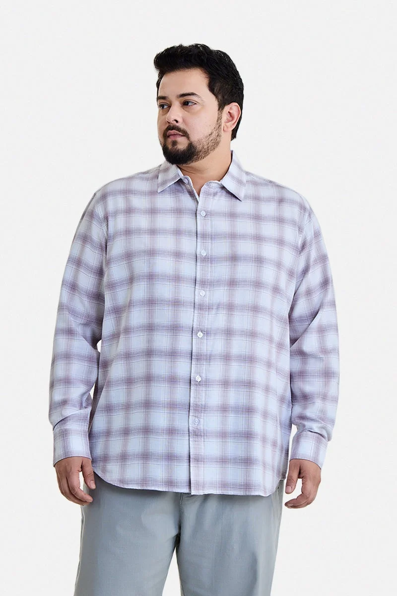 سنيتش Mauve Checkered Long Sleeve Regular Fit Plus Size Shirt
