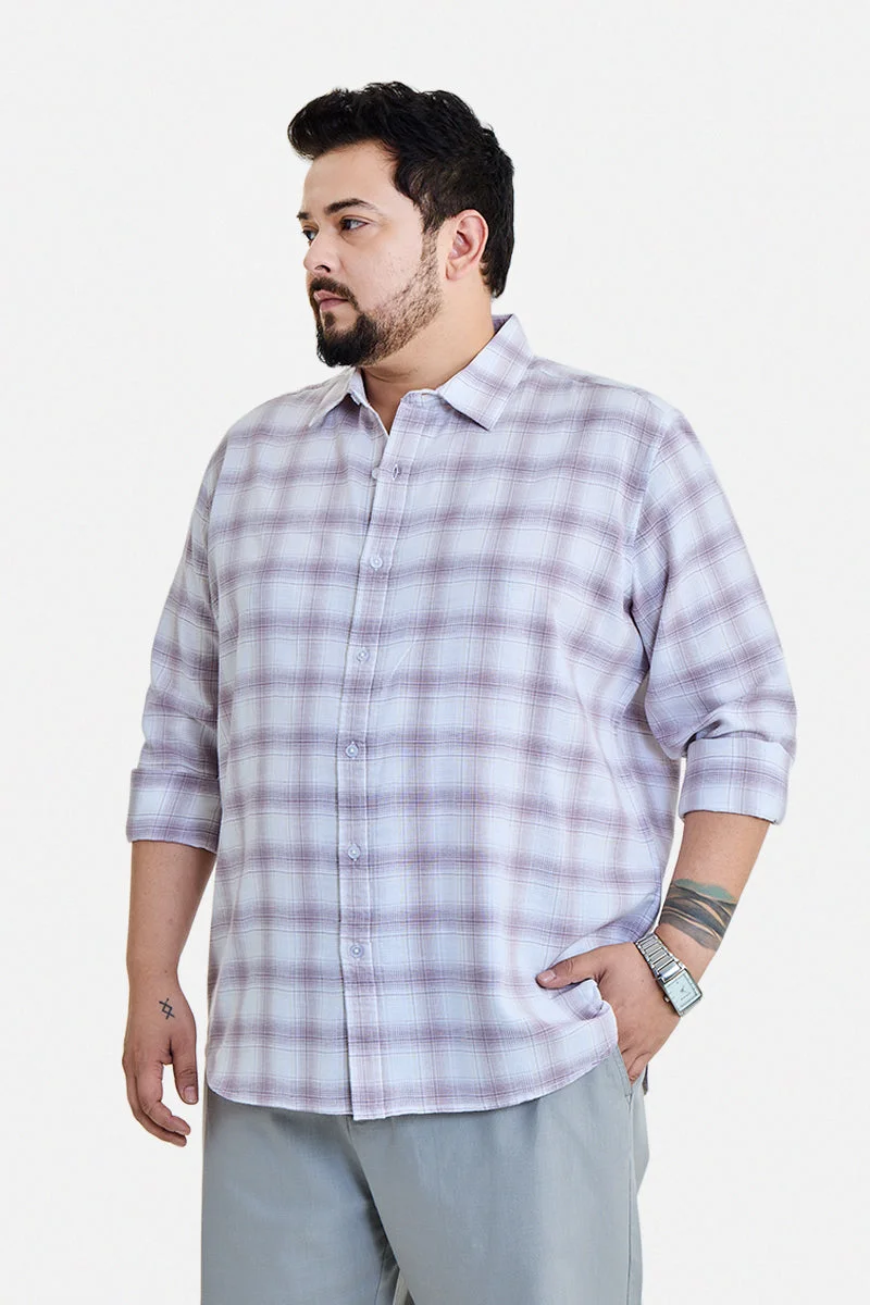سنيتش Mauve Checkered Long Sleeve Regular Fit Plus Size Shirt