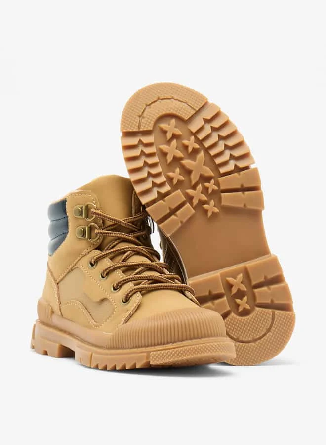 LBL by Shoexpress Boys Panelled High Cut Boots with Lace Detail and Zip Closure