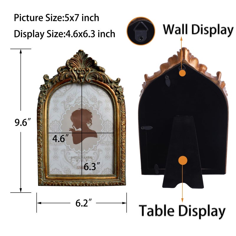 SIKOO Vintage 5x7 Picture Frame Antique OrnateTable Top and Wall Mounting Photo Frame with High Definition Glass Front for Home Decor, Photo Gallery, Art,Bronze Gold (5x7) - Image 3