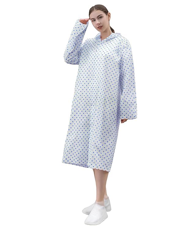 WKLOUYHE EVA Raincoat with Hood Transparent Water Resistant Rainwear Bike Rainsuit for Men & Women (Polka Dot Design)_Pack Of 01,Free Size,Blue - Image 2