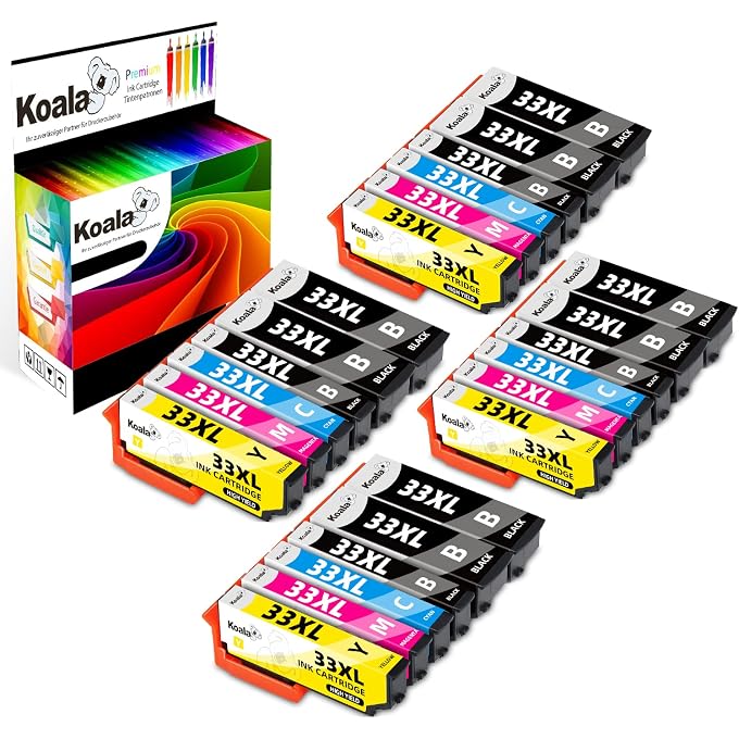 Koala 24-Pack 33XL Ink Cartridges Compatible for 33XL T3351 T3361 T3362 T3363 T3364 Ink for Expression Premium XP-530 XP-540 XP-630 XP-635 XP-640 XP-645 XP-7100 0 XP-8 30 XP-900 Cartridges