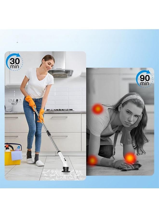 DAREU Cordless Electric Spin Scrubber – 2 Speeds, 9 Replaceable Brush Heads, Adjustable Extension Handle 12–54 in, Rechargeable 2000mAh Battery, Waterproof for Bathroom, Kitchen & Floor Cleaning - Image 2