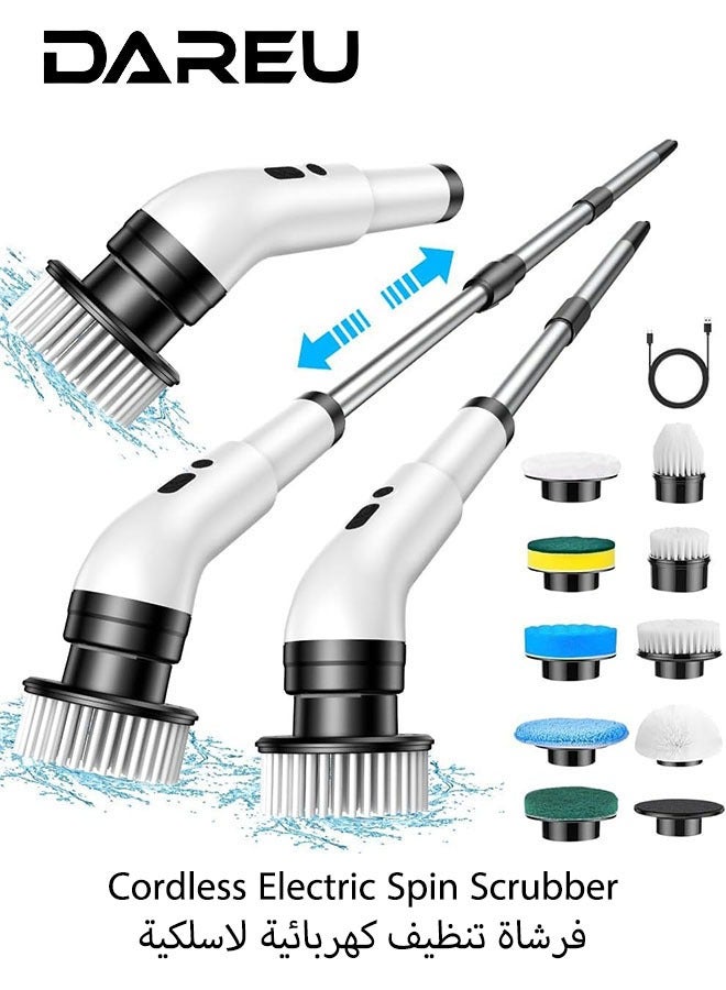 DAREU Cordless Electric Spin Scrubber – 2 Speeds, 9 Replaceable Brush Heads, Adjustable Extension Handle 12–54 in, Rechargeable 2000mAh Battery, Waterproof for Bathroom, Kitchen & Floor Cleaning - Image 1