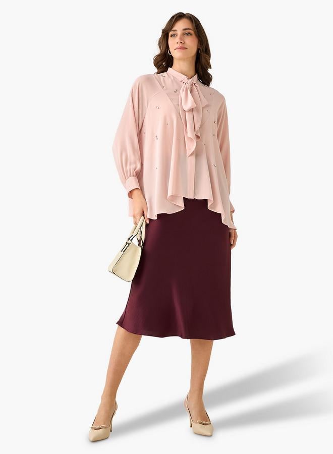 Iconic Regular Fit Bow Neck Top with Embellishment - Image 3