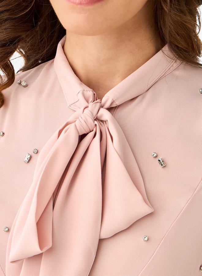 Iconic Regular Fit Bow Neck Top with Embellishment - Image 5