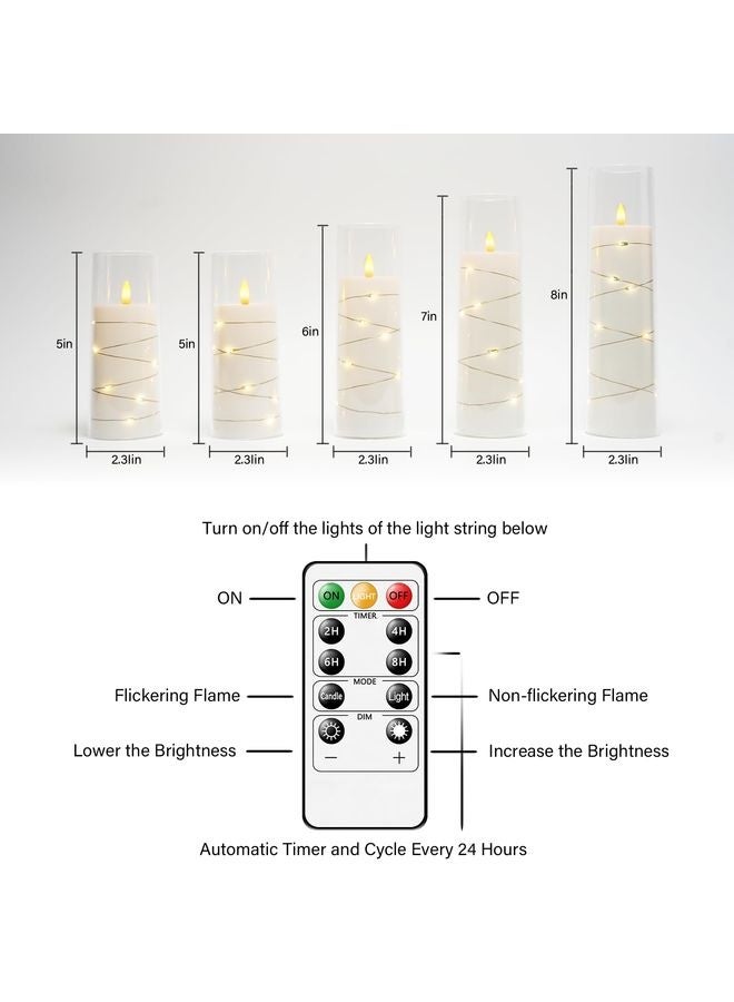 هومستر شموع LED عديمة اللهب بالمؤقت 5 Pc شموع خالية من اللهب للبيئة العاطفية وزخرفة المنزل صدفة أكريلية ثابتة، مع سلسلة نجوم مضمنة، شموع تعمل بالبطارية (أبيض) - Image 5