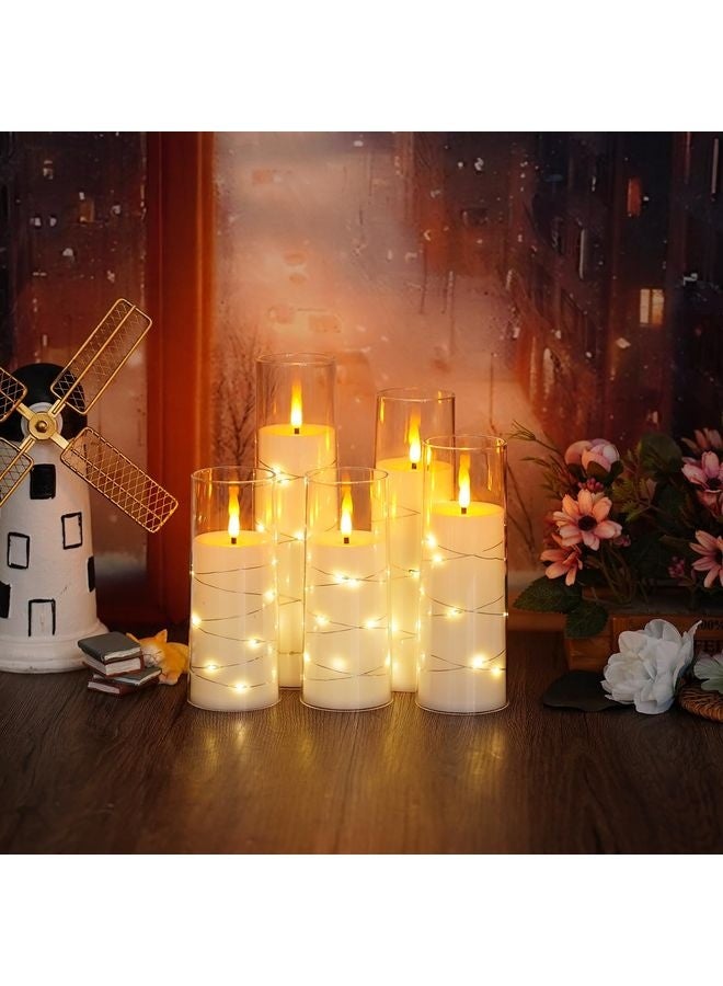 هومستر شموع LED عديمة اللهب بالمؤقت 5 Pc شموع خالية من اللهب للبيئة العاطفية وزخرفة المنزل صدفة أكريلية ثابتة، مع سلسلة نجوم مضمنة، شموع تعمل بالبطارية (أبيض) - Image 4